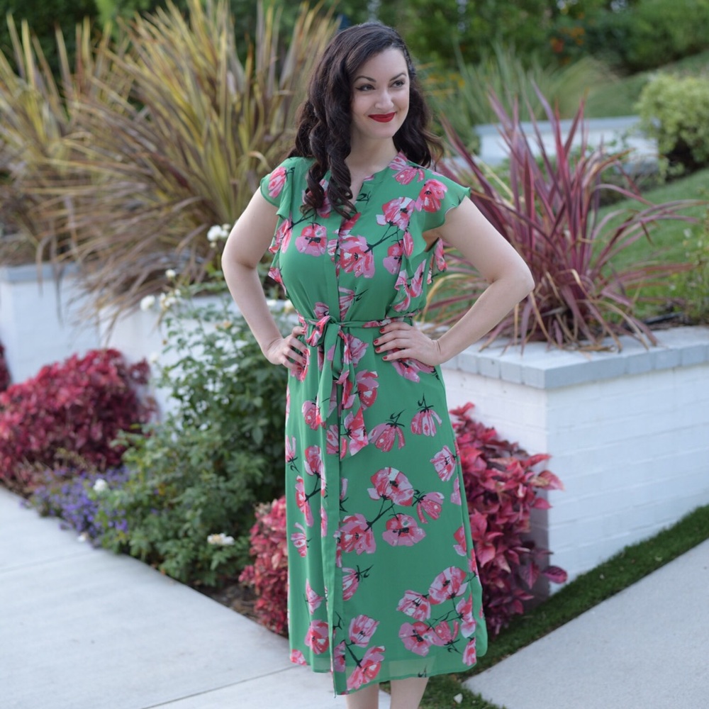 Green dress with floral print